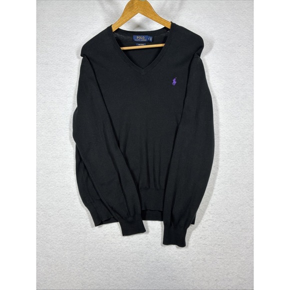 Polo Ralph Lauren Other - Polo Ralph Lauren Pima Cotton V Neck Sweater Mens Large Black Purple Pony Logo